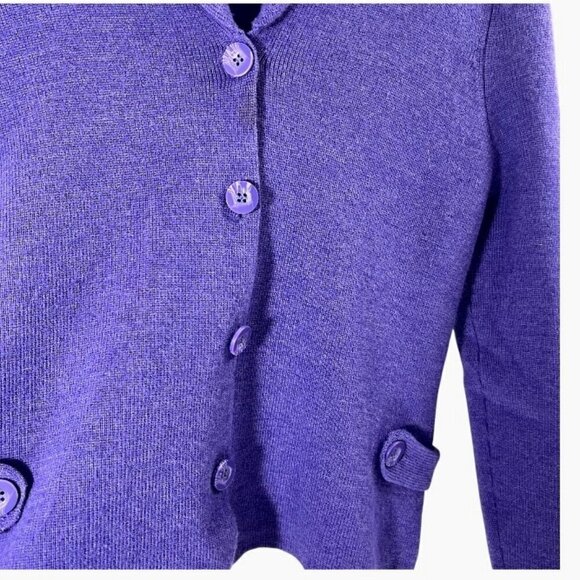 100% Italian Merino Wool Vintage Purple Cardigan Sweater Shawl Collar Size S - Picture 6 of 6